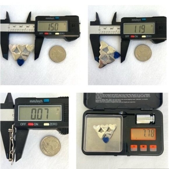 Vintage Sterling Silver 925 1.5" Stacked Hearts Blue Lapis Brooch - Picture 10 of 16